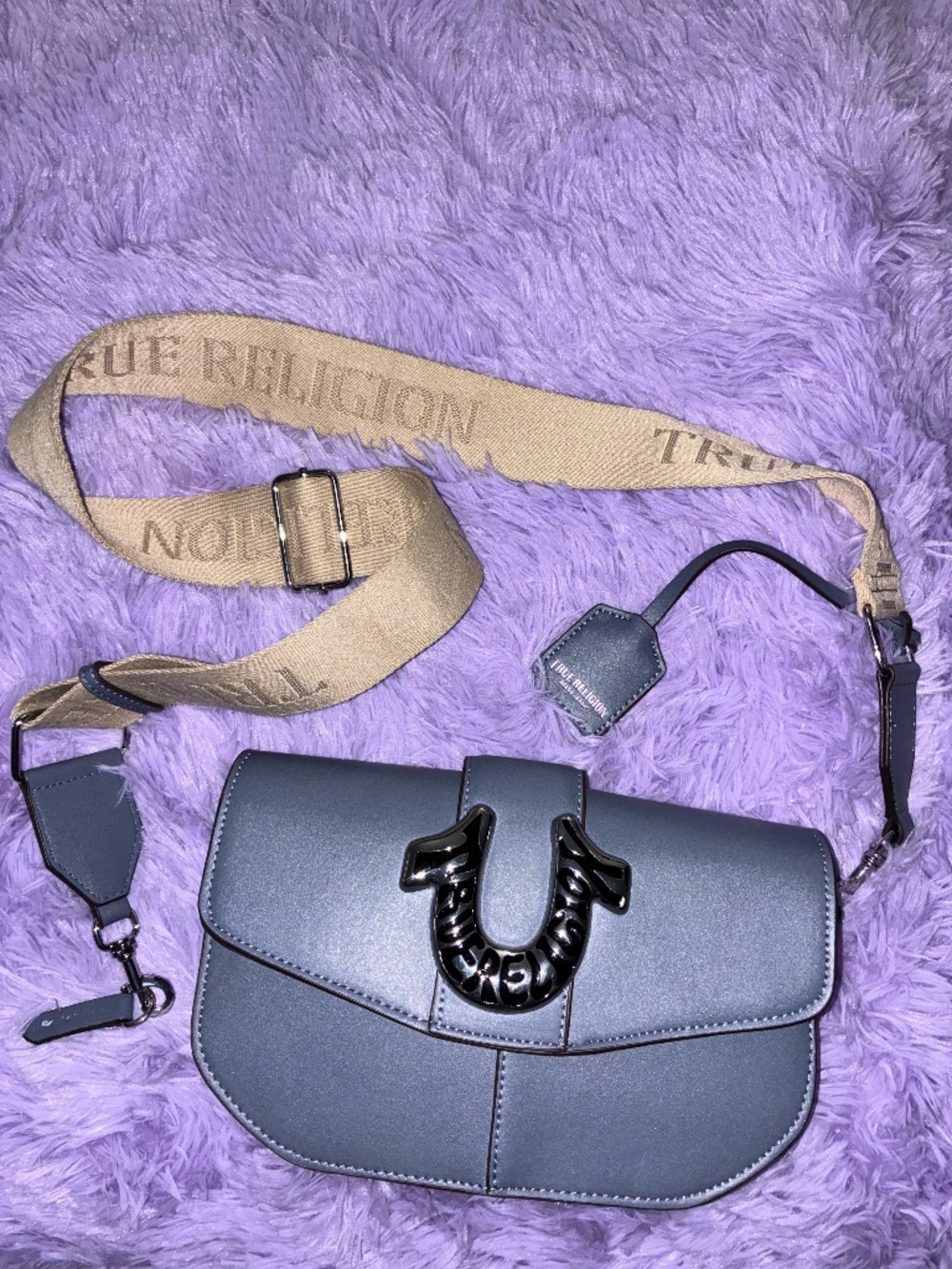 True Religion Horseshoe Logo Crossbody Saddle Bag flawed